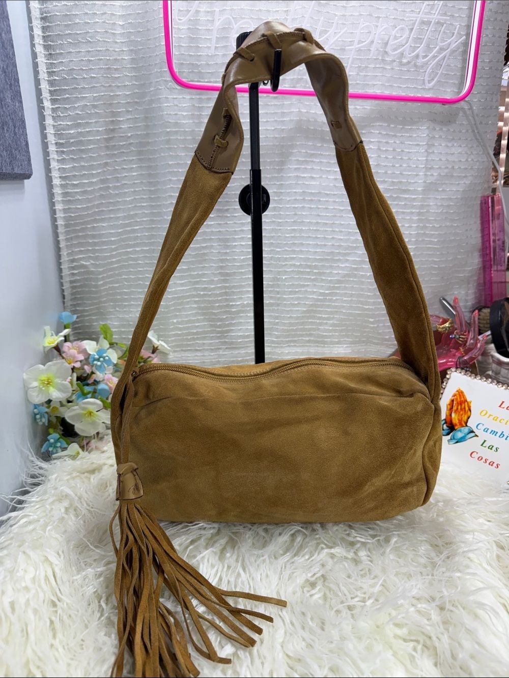 (X1) Paola Del Lungo vintage suede shoulder bag, made in Italy